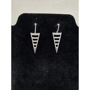 VTG Sterling Silver Triangle Dangle Earrings Rhinestones Geometric
